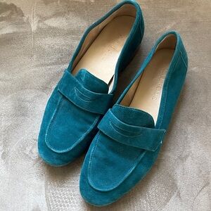 Talbots Emerald Green suede penny loafers.
